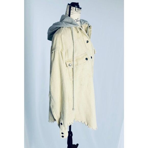 Oli & Hali Women's Size Medium Gray Cream Cotton Corduroy Shacket Jacket - Picture 5 of 11